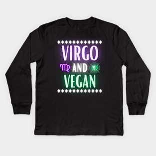 Virgo and Vegan Retro Style Neon Kids Long Sleeve T-Shirt